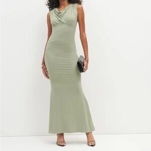 Reformation Seona Knit Dress Sage Green Sleeveless Low Back Maxi Dress Large NEW